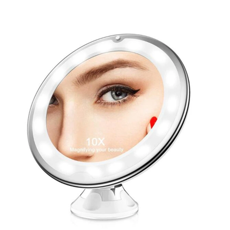 

360 Swivel 10x Magnifying Bright LED Lighted Makeup Mirror Tabletop Round Makeup Cosmetic Mirror 8 inch with Sucker