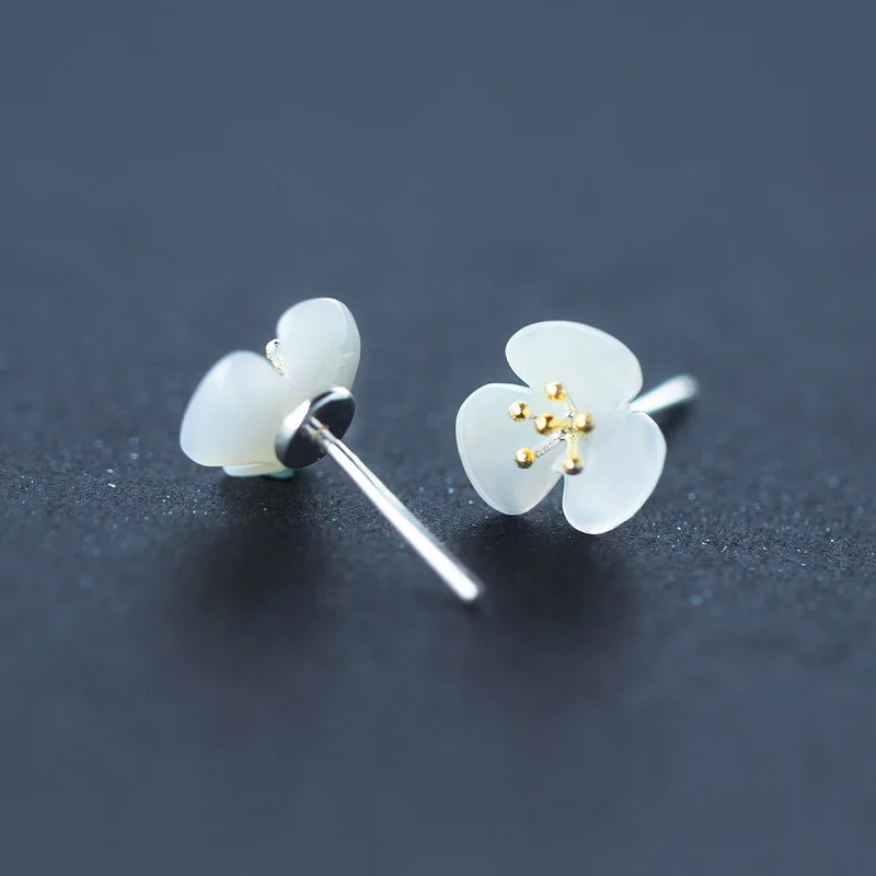 

Jemmin Lovely Flower Natural Shells Stud Earrings For Women Engagement Jewelry Fine 925 Sterling Silver Earring Accessory