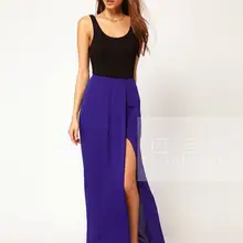 Новые летние женские под заказ плюс размер длинные боковые разрезы сексуальные юбки Эластичная Высокая талия шифоновая юбка макси Saias Femininas