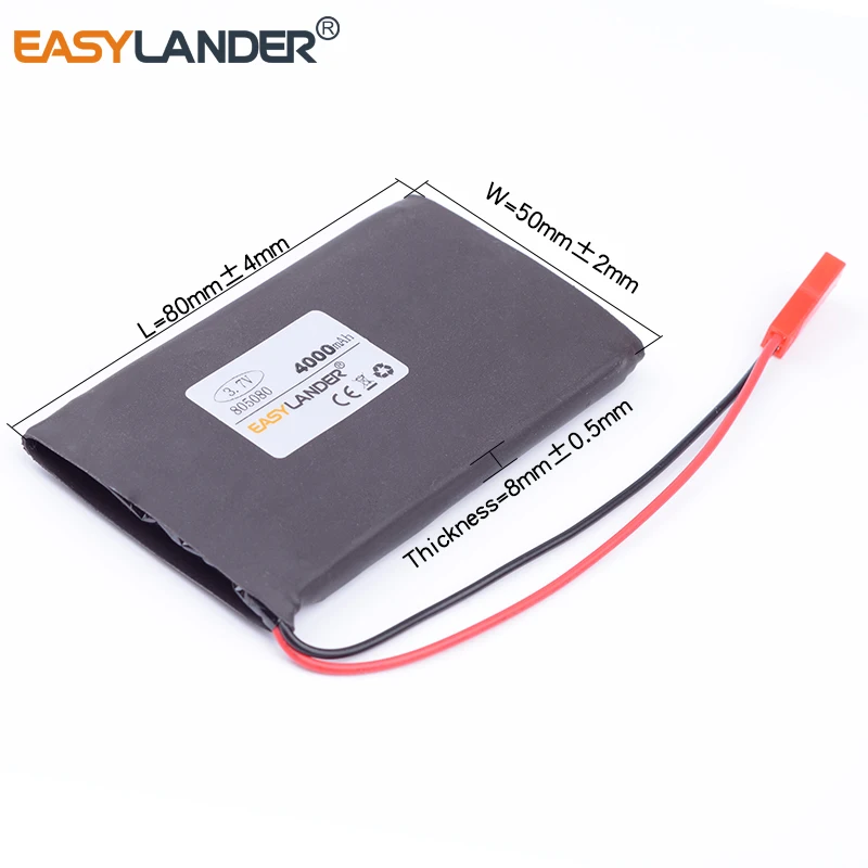 805080 3 7 V 4000mAh перезаряжаемый литий полимерный JST Гнездовой Аккумулятор для Bluetooth