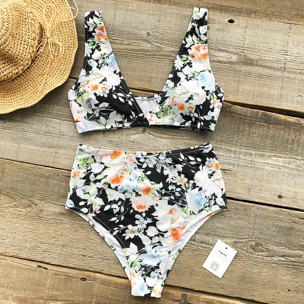 CUPSHE Mist And Noct Print Bikini Set High waisted Two Pieces Swimsuit ...