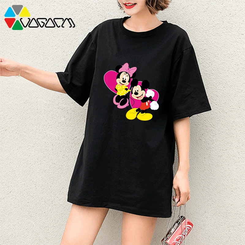 

Women Mickey Mouse Fashion Cartoon Print Tee Summer Casual Loose Cute Short Sleeve Harajuku Cotton T-Shirts M-2XL