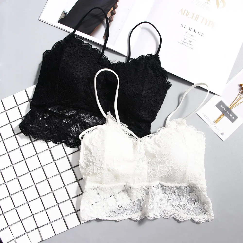 

Women Sexy Lace Bra Strap Wrapped Chest Shirt Tops Padded Back Cross Wirefree Underwear Ladies Vest Style Bustier