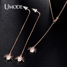 UMODE, длинные висячие серьги и ожерелье из розового золота с кубическим цирконием, модные украшения для женщин, милый Рождественский подарок US0034