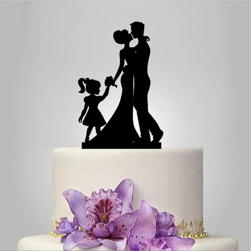 Romantic Acrylic Wedding Cake Topper Rustic Bride and Groom with Baby