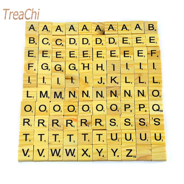 100pcs Set English Words Wooden Letters Alphabet Tiles Black