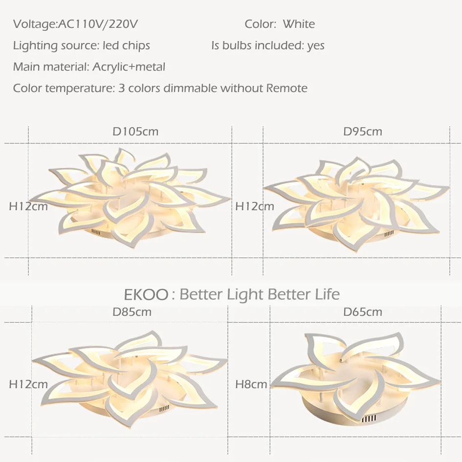 EKOO современный светодиодный акриловый потолочный светильник в виде цветка лилии для дома 3 цвета с регулируемой яркостью для прихожей, прохода, балкона и т. Д