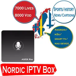 Скандинавский скандинавский IPTV A95X pro Android 7,1 ТВ коробка с 7000 живет 7000 VOD Швеция Швейцария голландский Европа IP ТВ Декодер каналов кабельного