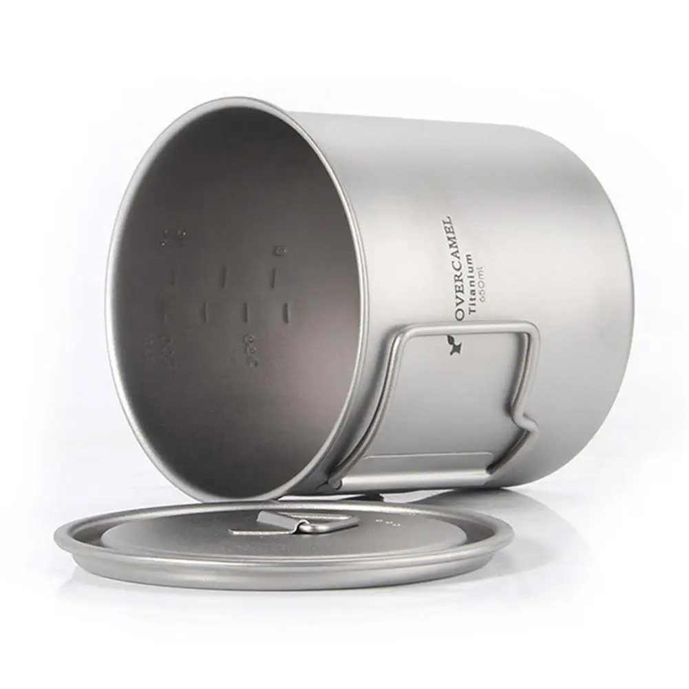 Titanium Cup Mug Pots Outdoor Tableware Camping Cup Picnic Water Cup Mug Of Coffee Tea With Lid Handle 300/350/550/650ml