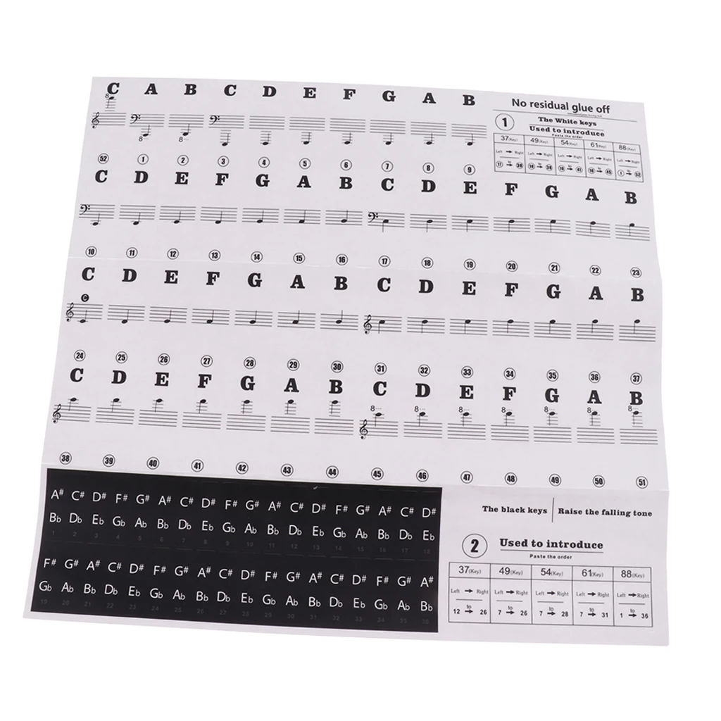 Beginners Piano Sticker 49/54/61/88 Key Music Note Lables Decals for Electronic Parts |