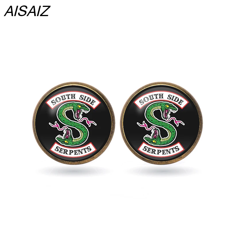 

2018 Fashion Earrings Jewelry with Riverdale Pattern Silver Color Glass Cabochon Riverdale Stud Earring for Women Christmas Gift