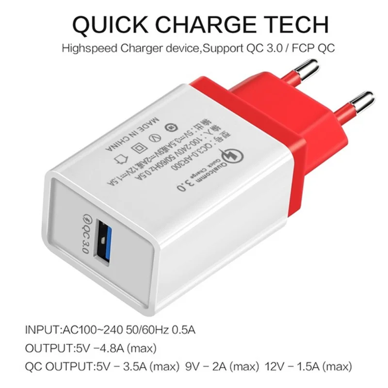 Быстрая зарядка 5 в 3 0 А зарядное устройство USB 18 Вт 6 цветов быстрая стандартная