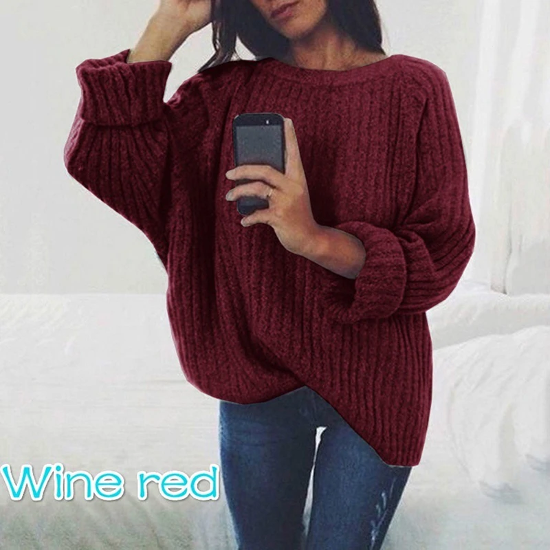 Bigsweety, винтажный вязаный свитер, пуловер, осень-весна, Женские топы с круглым вырезом, Женская Повседневная Свободная одежда - Цвет: wine red