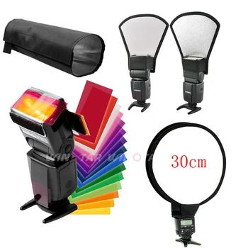 

12Colors card Flash Diffuser+silver/white Reflector+Foldable Beam Snoot+Round White Balance Softbox For Canon Nikon Sony Flash