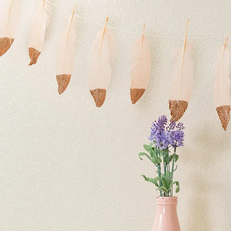 Feather Garland Rose Gold Glitter Dipped Soft Feather Banner For