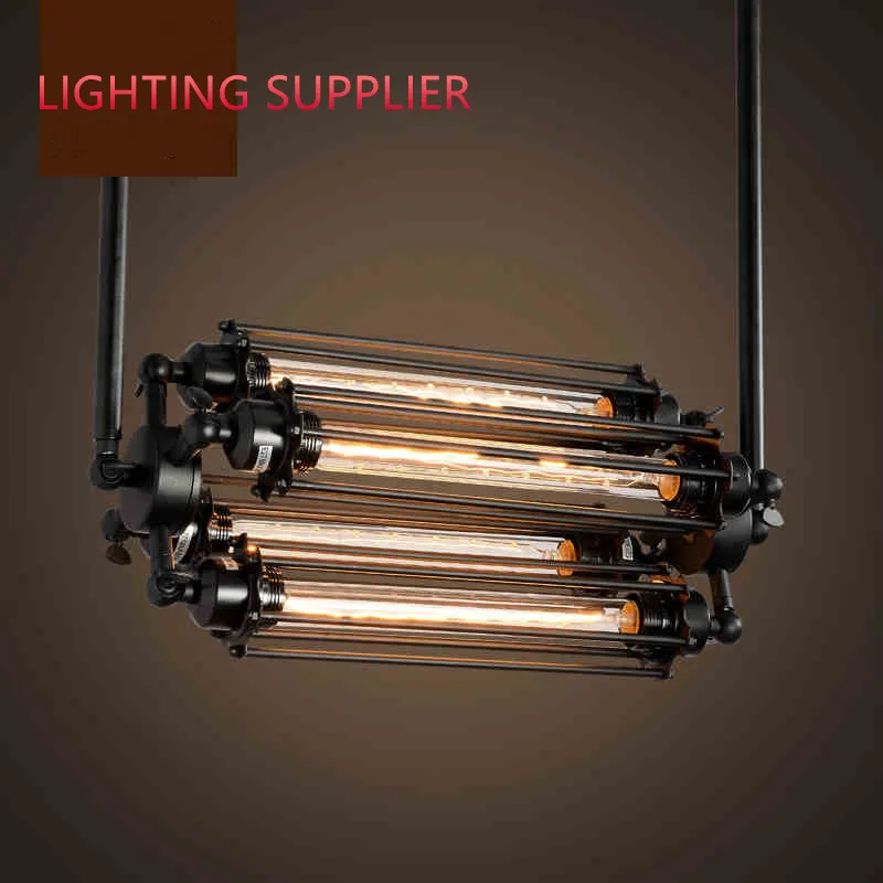 

Loft iron pendant light 4 edison bulbs. nightclub industrial Steampunk metal punk lamp Vintage retro deco Lighting Fixture