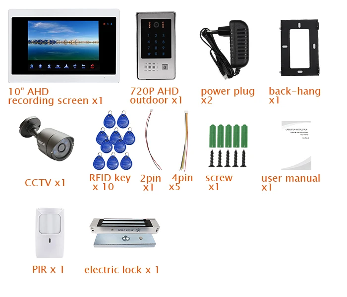 1200TVL HD 1" видеодомофон домофон запись монитор комплект RFID код клавиатура разблокировка дверной звонок, камера магнитный замок