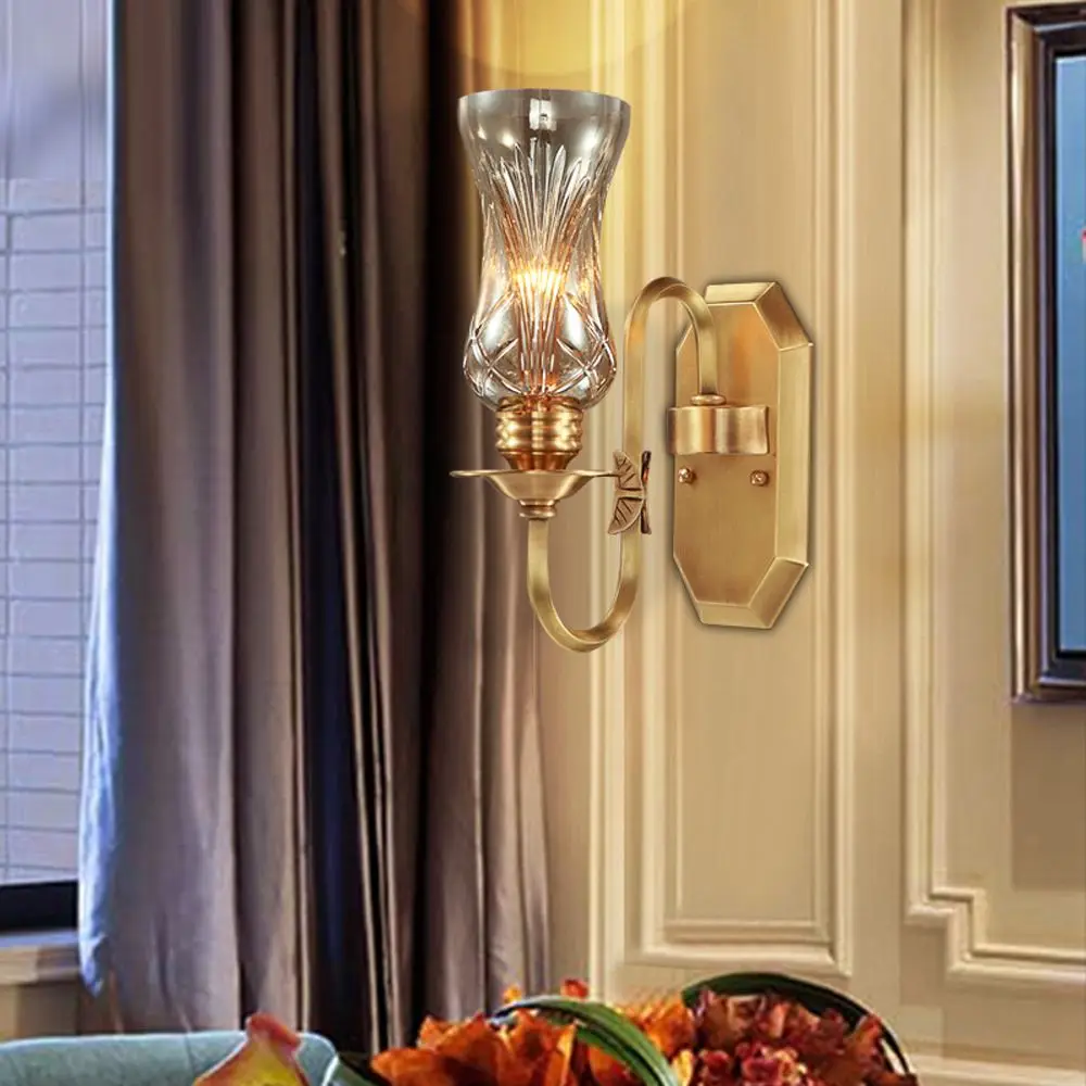 Американский Лофт медный настенный светильник для гостиной винтажный тавни стеклянный абажур изголовья для спален коридор, лестница в прихожую, Настенный бра