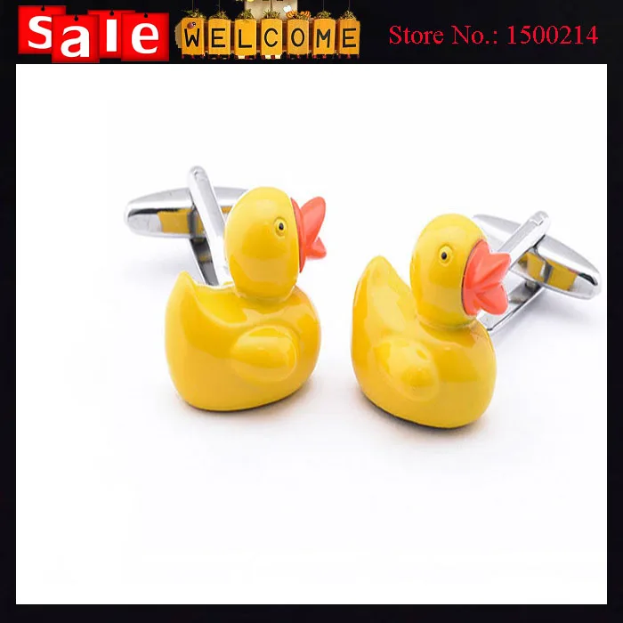 Fashion Silver Plated Rubber Duck Cute Cuff Link for Man Wholesale Enamel Metal Yellow Animal French Shirt Cufflinks Gift |