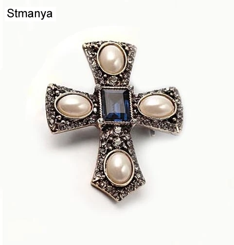 

Women Fashion pearl crystal Cross pins Brooch for Collar Shawl Scarf Buckle pin party Brooches gift jewelry Wholesale 15001