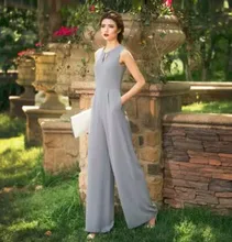 Jumpsuits for Women 2018 Summer Party Overalls Rompers Chiffon Fashion Elegant Gray Color Full Length Bodysuit Plus Size 3XL 4XL