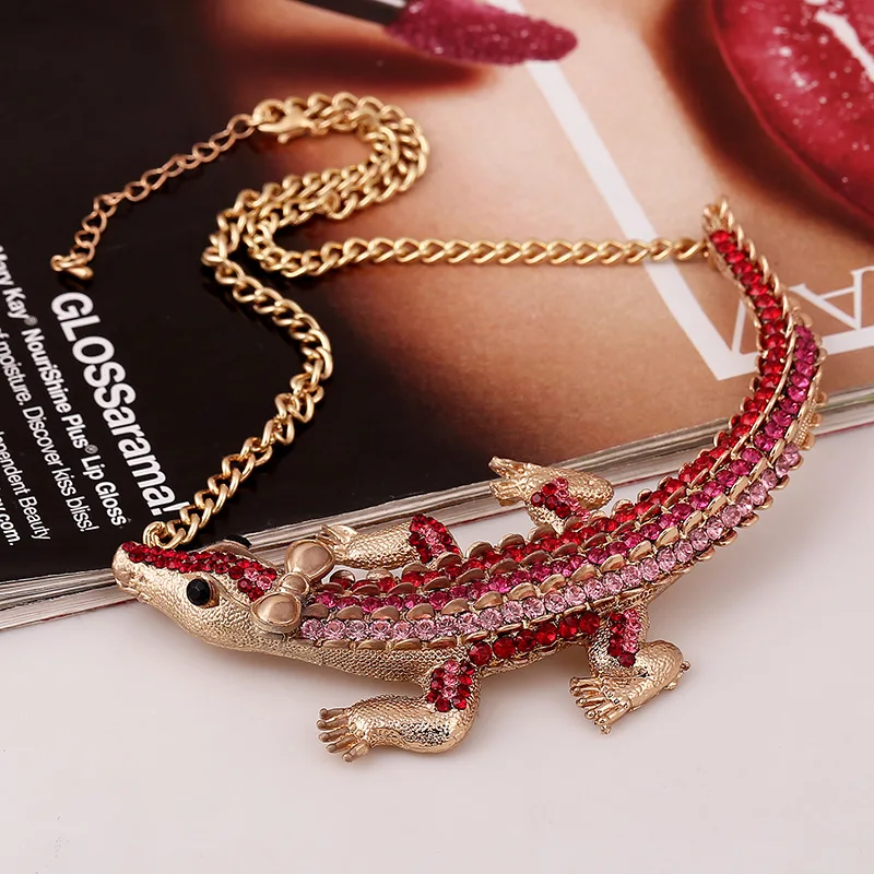 LZHLQ барокко Полный Стразы ожерелье роскошный крокодил массивные подвески для женщин индивидуальный стиль форма леопарда ожерелье s
