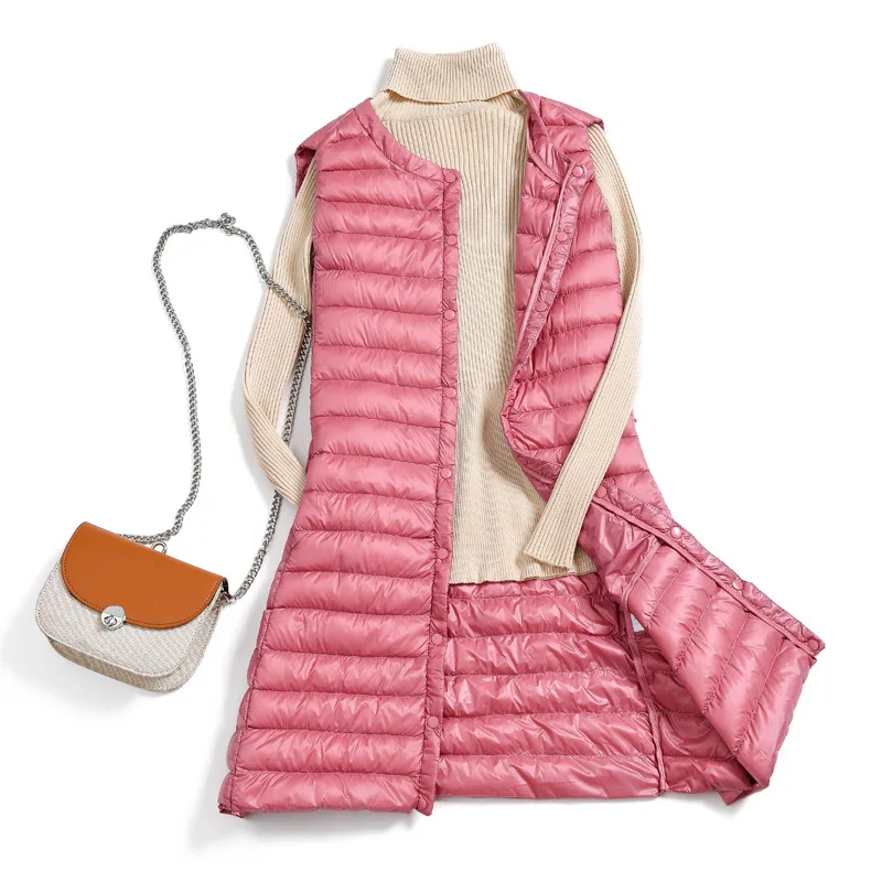 Long Winter Women Light Down Jacket 90% White Duck Down Coat Jackets Sleeveless Warm Slim Waistcoat Parka Female Parkas Outwear