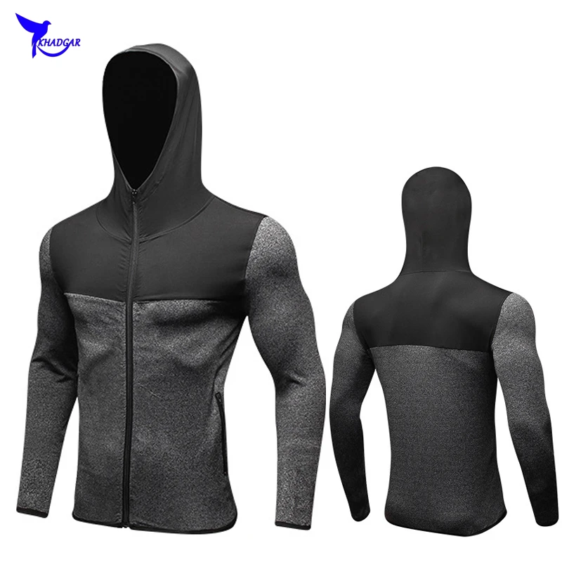 Men Running Jogging Hoodies Long Sleeve Zipper Hooded Sweatshirts Male