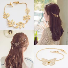 Европейская и американская мода цветы бабочка обруч для волос металлическая форма листа кисточка цепочка для волос украшение для головы аксессуары для волос