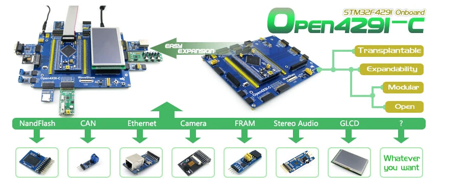 STM32 макетная плата STM32F429IGT6 STM32F429 ARM Cortex M4 STM32 плата + 7 комплектов модуля = Open429I-C упаковка A