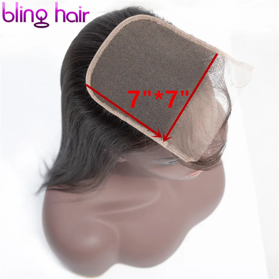 Bling Hair 7x7 закрытие шнурка Remy бразильские прямые человеческие волосы Закрытие с волосами младенца бесплатно/средний/три части натурального цвета