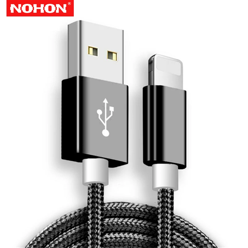 NOHON 3 m USB بيانات كابل الشاحن ل فون 5 5 S 5C SE 6 6 S 7 8 زائد X XS ماكس XR سريع شحن الهاتف المحمول المعادن مضفر الكابلات
