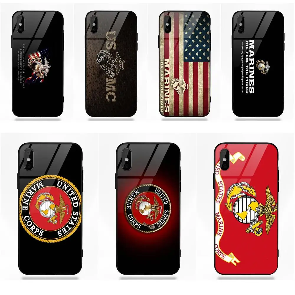 

Omdnwd Usmc Marines Marine Corps Proud Us Soft TPU Frame Tempered Glass For Apple iPhone X XS Max XR 5 5C 5S SE 6 6S 7 8 Plus