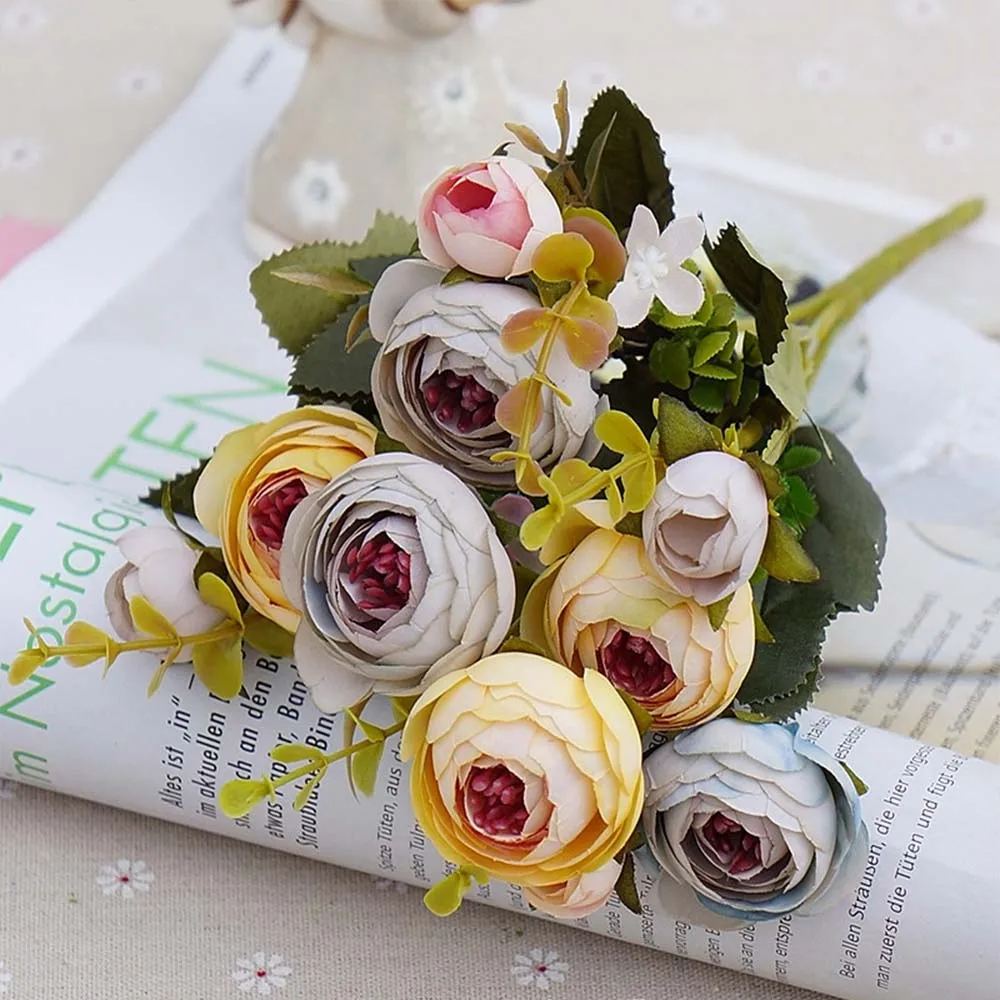 10 голов/1 комплект искусственных цветов, шелковые Чайные розы, букет невесты для дома, свадьбы, Нового года, украшения, искусственные растения