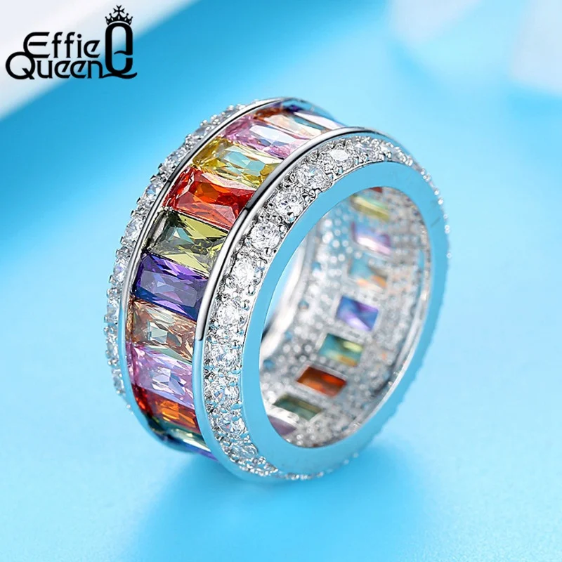 

Effie Queen Row Eternal Crystal Wedding Ring for Women Colorful Zircon 2019 Fashion Eternity Rings Free Shipping Jewelry DPR50