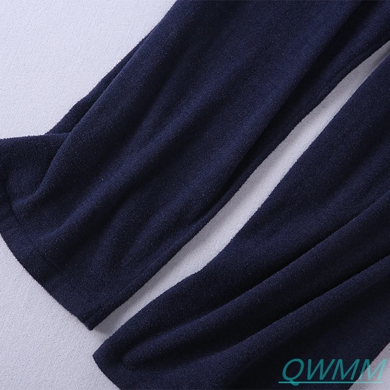 Роскошный брендовый дизайнерский подиумный комплект из 2 предметов, имитация бархата, однобортный темно-синий вязаный кардиган и укороченные брюки с высокой талией, комплект