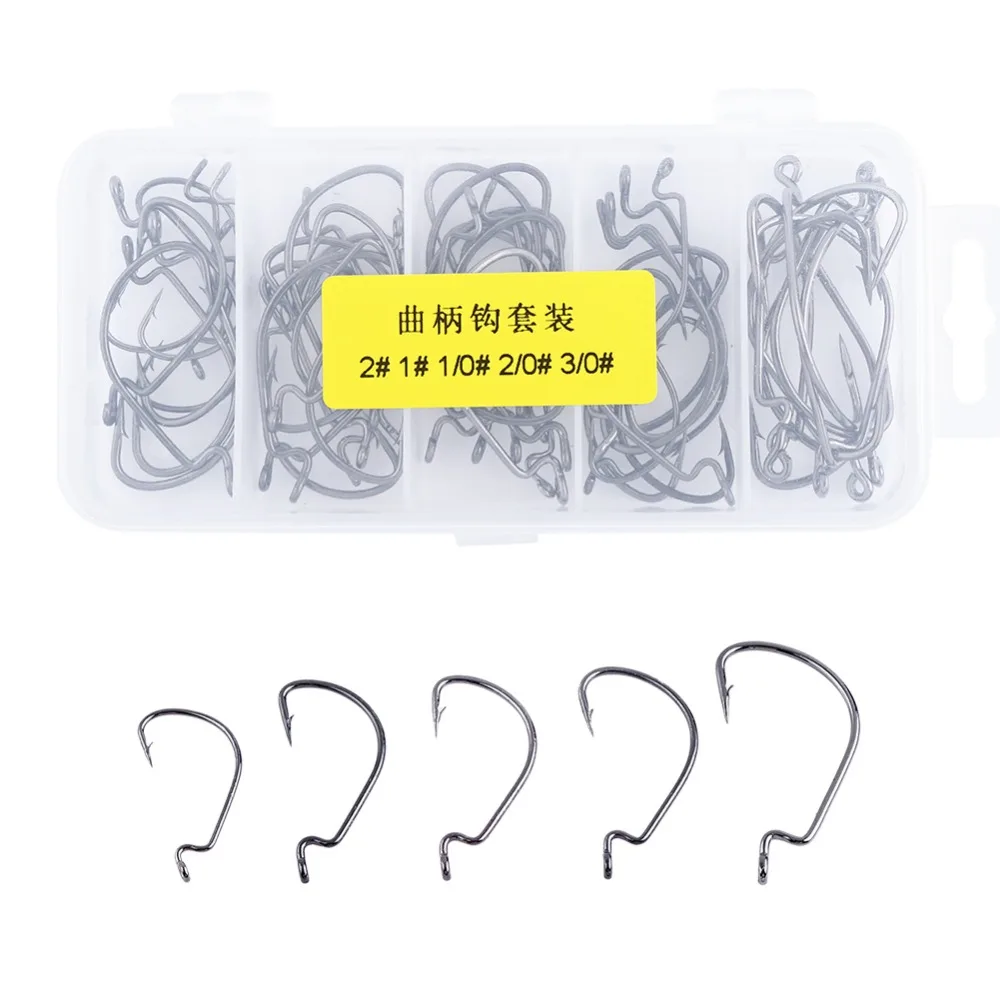 

50Pcs Stainless Steel Fishhooks Wide Super Lock High Carbon Steel Fishing Hook Crank Offset Worm Hook Black Fishing Accessory