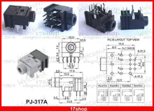 100PCS 11pin 1 8 3 5mm jack Stereo Headphones Socket With switch PCB Mount 317A