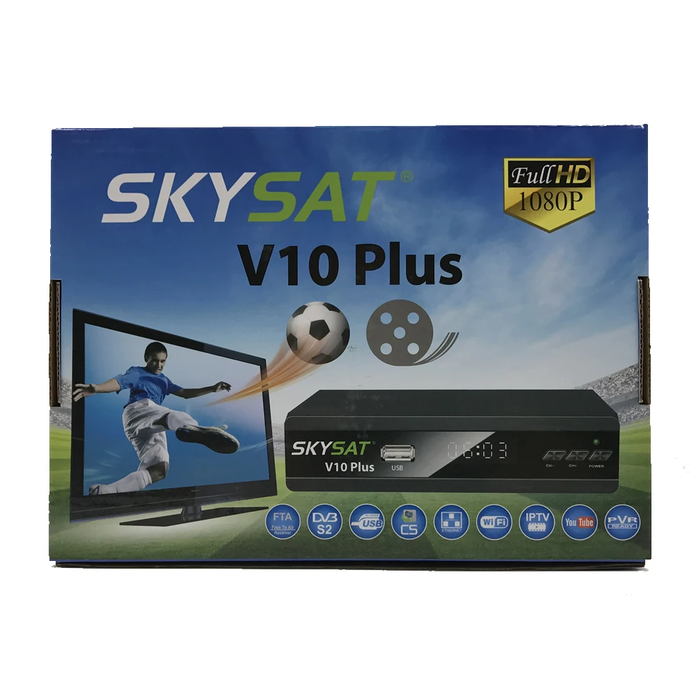 SKYSAT V10 плюс DVB-S2 спутниковый ресивер Поддержка CCCam Cline Newcamd Youtube PowerVu IP tv M3U Xtream-коды HD Цифровое ТВ Тернер