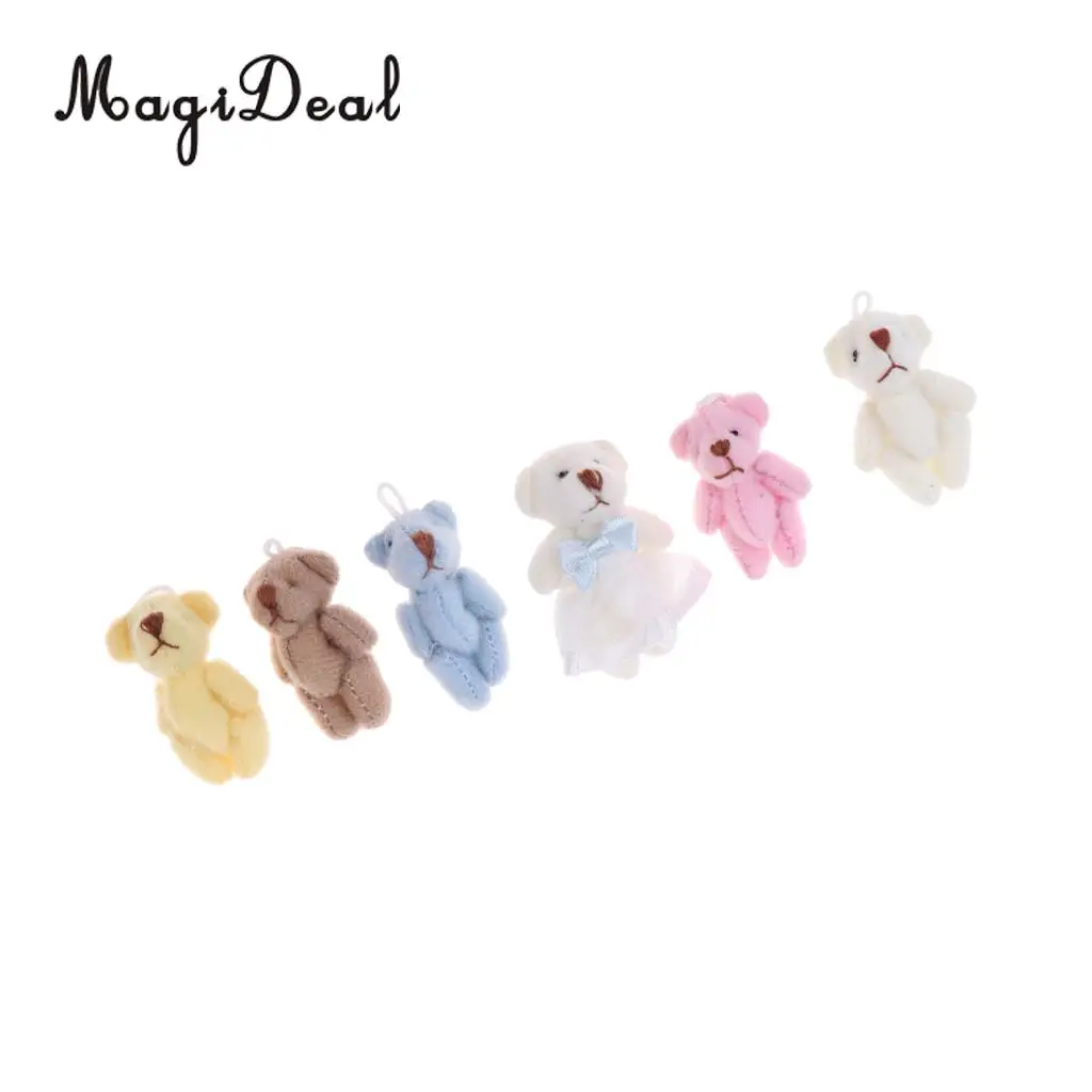 6Pcs 1/12 Doll Mini Cotton Little Bear Toy Cartoon Plush Animal Toy Keychain for Doll Accs Children Girls Xmas Gift