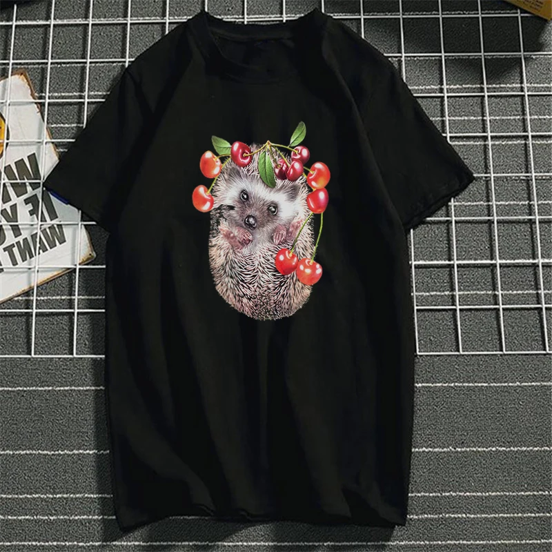 Забавная женская футболка с ежиком хлопок 2019 Harajuku эстетическая короткий рукав