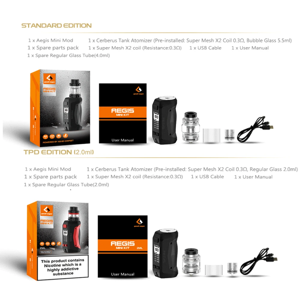 Электронная сигарета Geekvape Aegis mini 80 Вт комплект 2200 мАч и Быстрая зарядка aegis мини