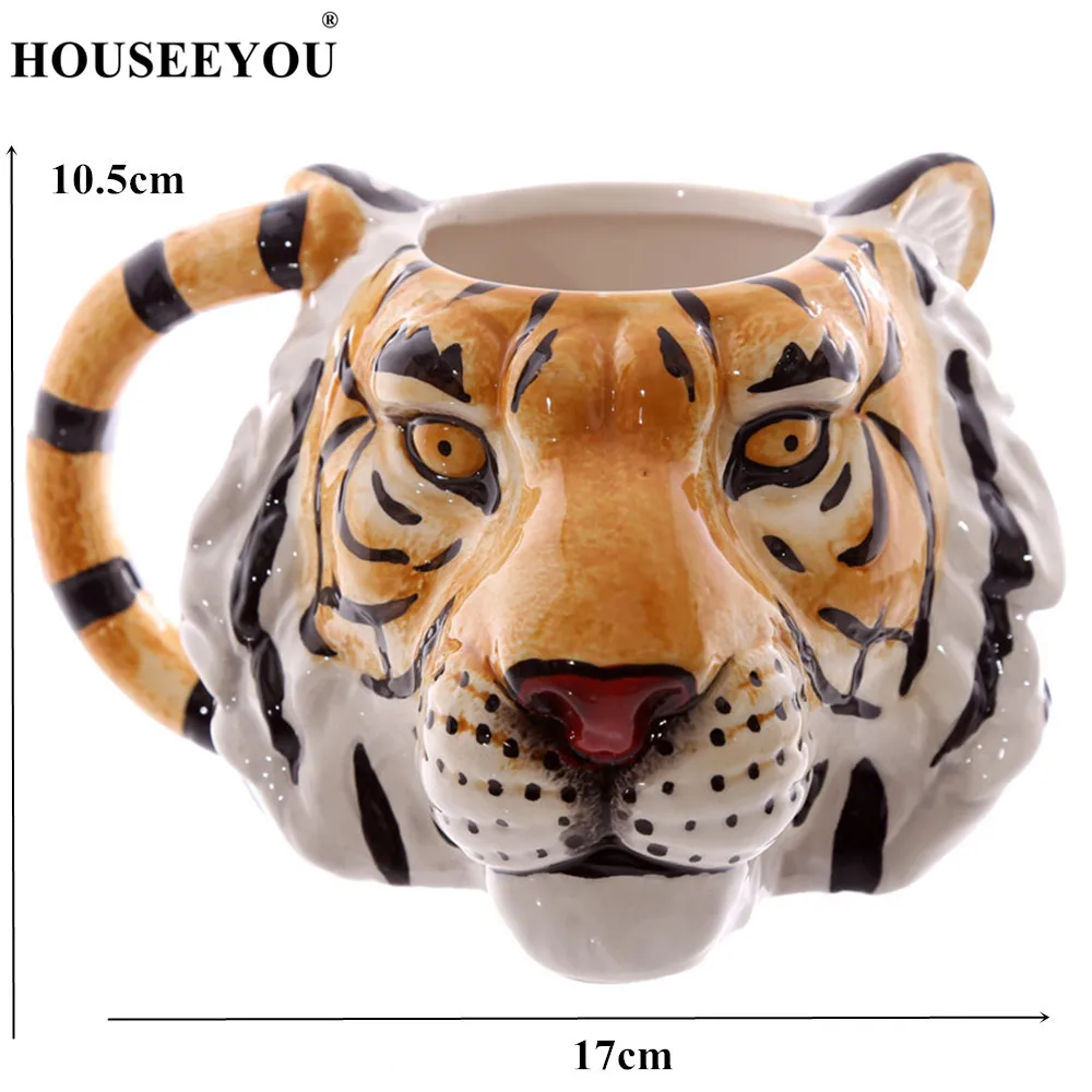 Houseyou 3D Тигр Лев Голова дикая природа Приключения тигр лицо чайные чашки кружка керамическая чашка кофейная кружка с изображениями животных Персонализированная животная чайная чашка - Цвет: Tiger