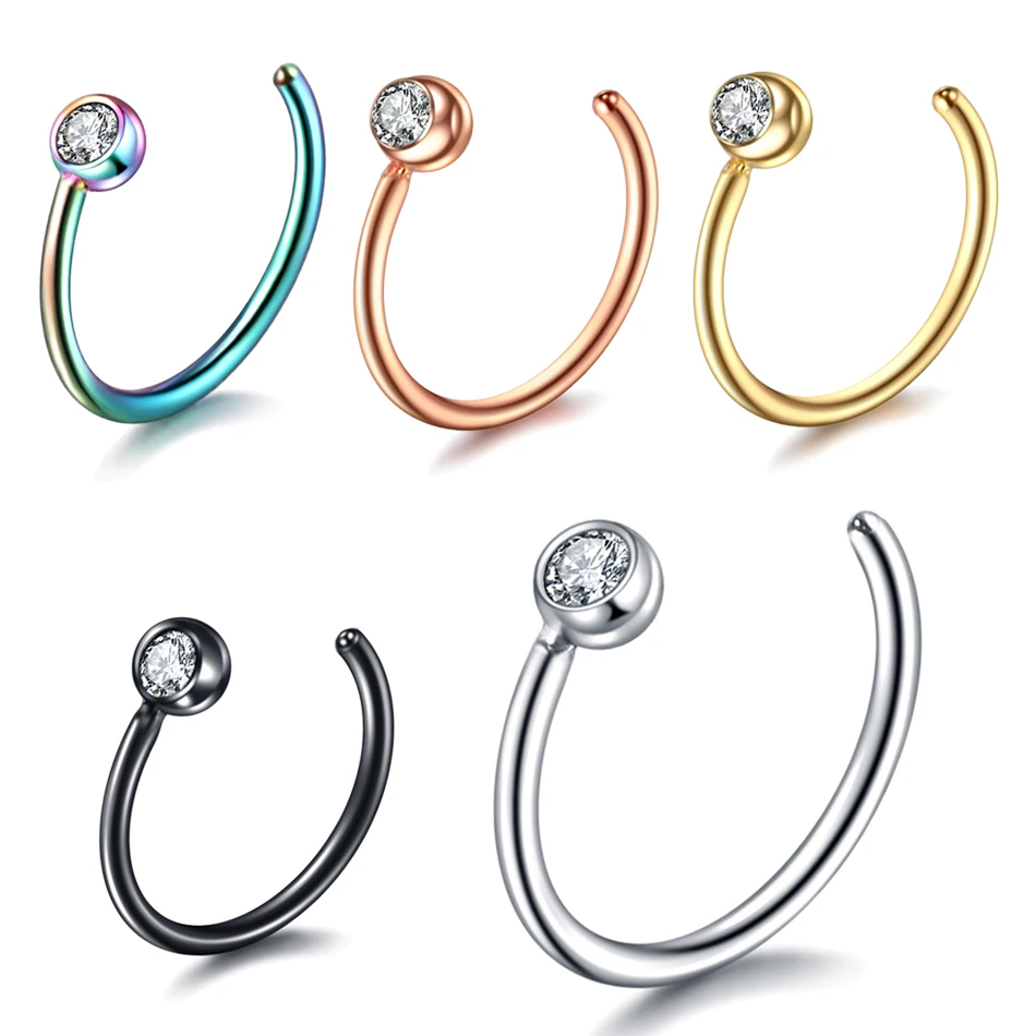 

1PC Steel Punk Clip On Fake Nose Rings Piercing Gem Nose Lip Ear Septum Piercing Unisex Women Jewelry Faux Septum Piercings Hoop