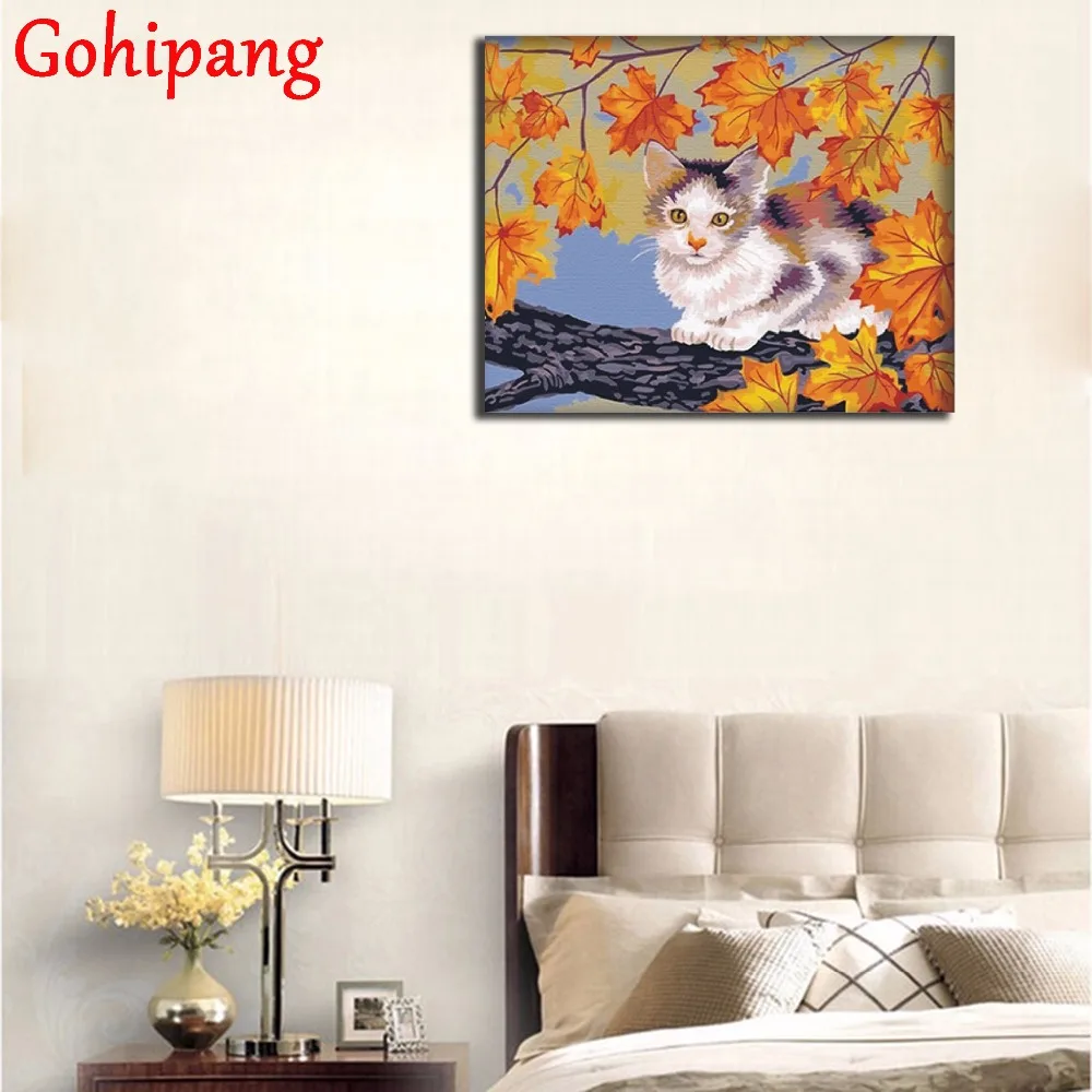 Frame Picture Diy Oil Painting By Numbers Cat Trees Coloring By Numbers