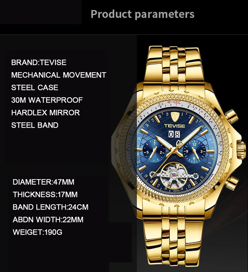 Tevise أعلى العلامة التجارية ساعة رجالية فاخرة التلقائي توربيون ساعات آلية للرجال الذاتي لف الذكور ساعة اليد Relogio Masculino Tevise أعلى العلامة التجارية ساعة رجالية فاخرة التلقائي توربيون ساعات آلية للرجال الذاتي لف الذكور ساعة اليد Relogio Masculino