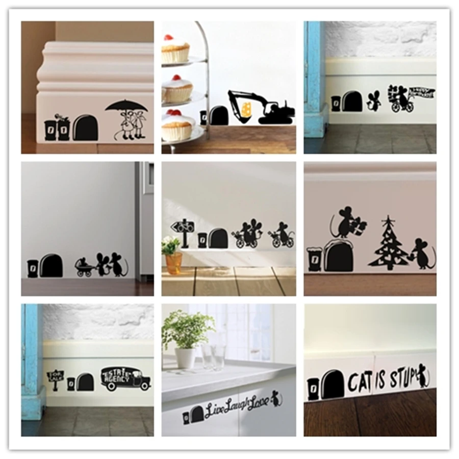 

&% The New little mouse Rat Hole PVC Wall Stickers Kids Rooms living room Bedroom background mural home decor supplies