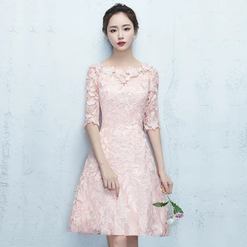 

half sleeve women dress evening appliques high waist slim elegant short party dresses A-line cute pageant dress for celebrity