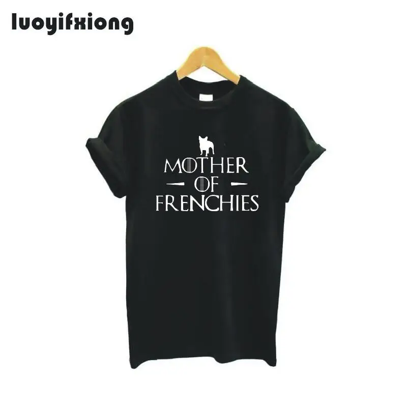 Luoyifxiong الأم من Frenchies إلكتروني قميص مطبوع النساء قمم الفرنسية بلدغ المحملة قميص فام قصيرة الأكمام عارضة مضحك القمصان