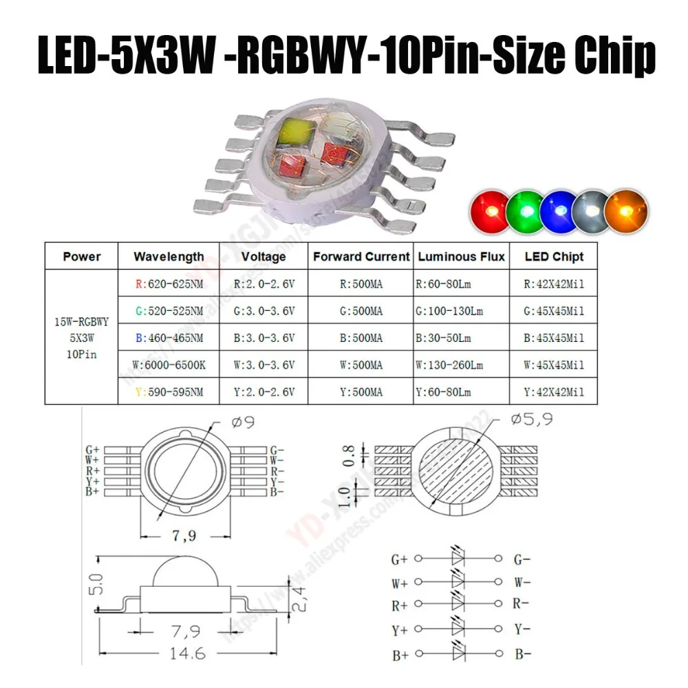 Высокомощный светодиодный 8Pin RGB RGBW rgbww светодиодный чип сценический свет бусины для 4 Вт 30Mil RGBW DIY формовочный светодиодный источник света для сцены